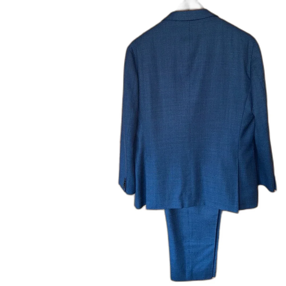 Suitsupply Havana Blue Hopsack Wool Suit 44S Reda Fabric Pants 37x28 As-Is